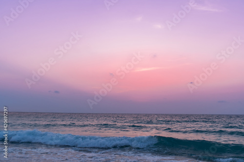 Colorful vibrant ocean sea wave beach summer background landscape on vacation.