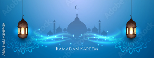 Ramadan Kareem festival stylish blue banner design