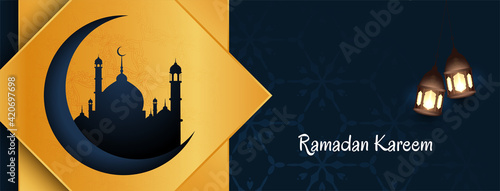Ramadan Kareem festival banner with crescent moon