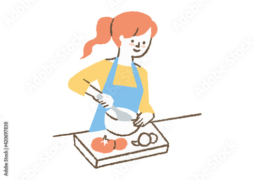 料理を作っている女性03