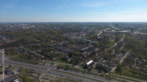 Beautiful aerial presentation of the autonomous cars self-driving concept on multi-level highway in Minsk © Егор Павлющик