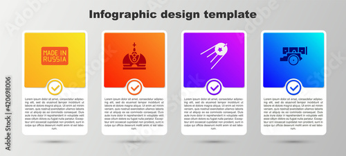 Set Made in Russia, King crown, Satellite and Cannon. Business infographic template. Vector