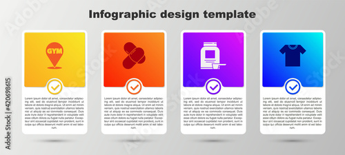 Set Location gym, Sports nutrition, and T-shirt. Business infographic template. Vector