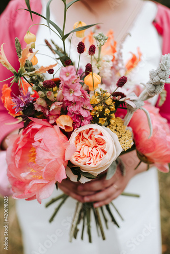 Pink themed wedding bouquet
