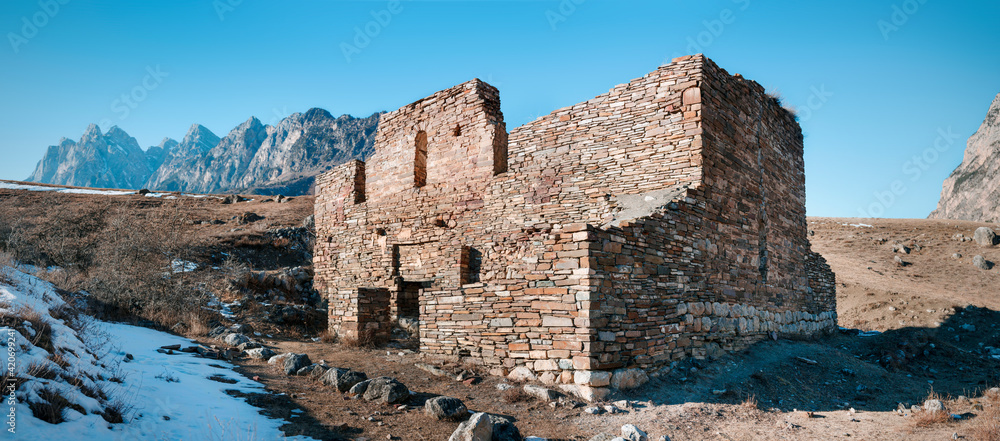 Albi-Yerdy, a Georgian hall temple, was probably built in the XI-XII and XIII-XIV centuries, and in subsequent centuries it was used for pagan rituals. Dzheyrakhsky district, Ingushetia, Russia.