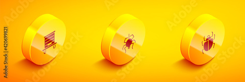 Set Isometric Hive for bees, Spider and Mite icon. Vector