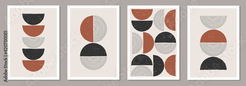 Trendy set of abstract creative minimalist artistic hand drawn composition