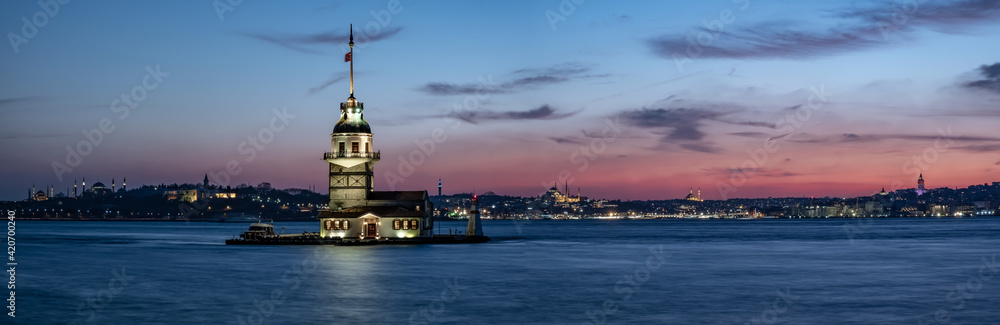 Beautiful Maiden's Tower sunset panorama in istanbul Beautiful Maiden's Tower sunset panorama in istanbul