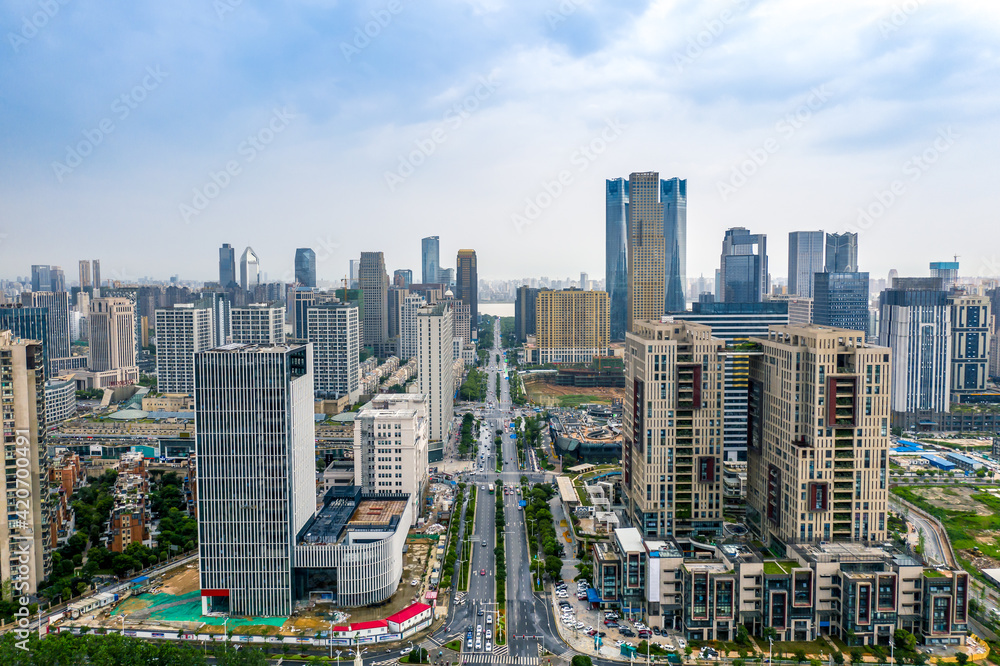 Fototapeta premium A bird's-eye view of Honggutan CBD in Nanchang