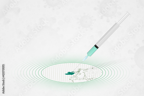 Ireland vaccination concept, vaccine injection in map of Ireland. Vaccine and vaccination against coronavirus, COVID-19.