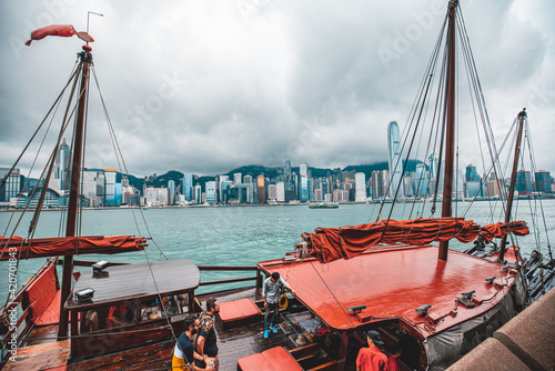 Cityscape Hong Kong and Junkboat  photo