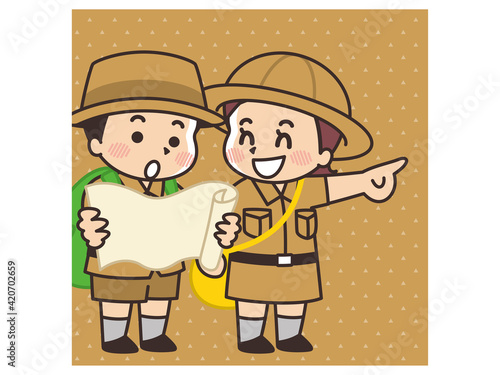地図を覗き込むこども探検隊