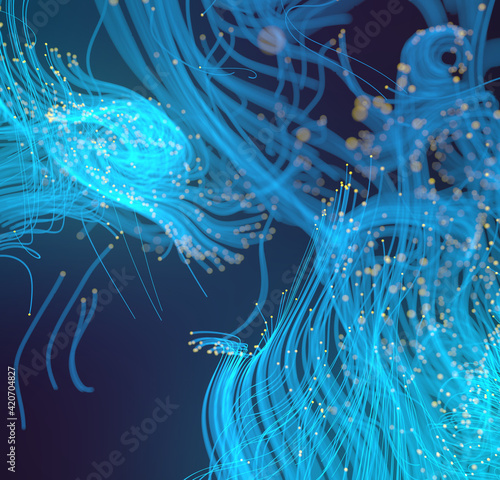 Conceptual futuristic look at information technology of internet of things IOT big data cloud computing using artificial intelligence AI - 3D rendering