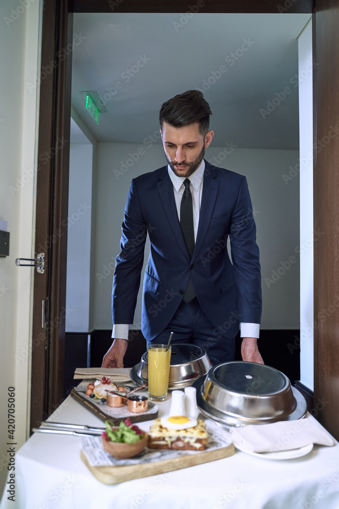 Room service in a hotel is available upon request Room service in a hotel is available upon request