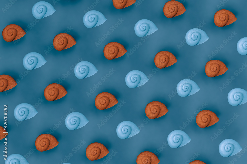 Illustration of blue and brown snails Illustration of blue and brown snails