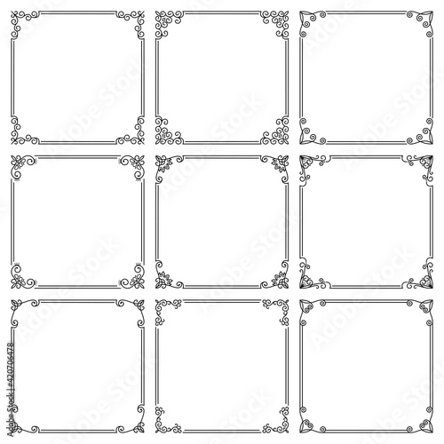 Vector set of square vintage frames with floral ornament