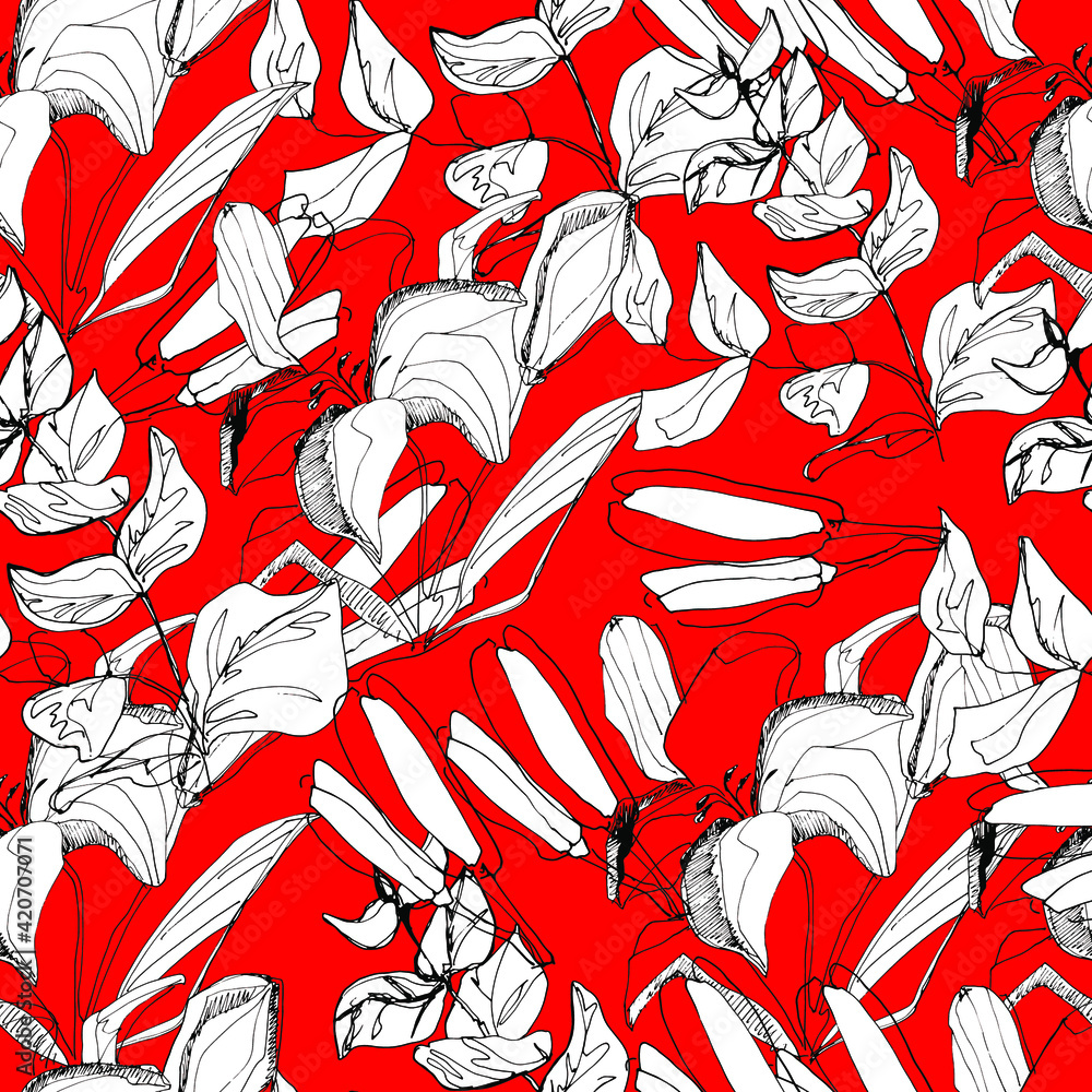 Lily, white lily pattern. Big beautiful flower. manual graphics. coloring book for children and adults, botany, plant element for textile decor and wallpaper, scrapbooking. isolated stock art Lily, white lily pattern. Big beautiful flower. manual graphics. coloring book for children and adults, botany, plant element for textile decor and wallpaper, scrapbooking. isolated stock art