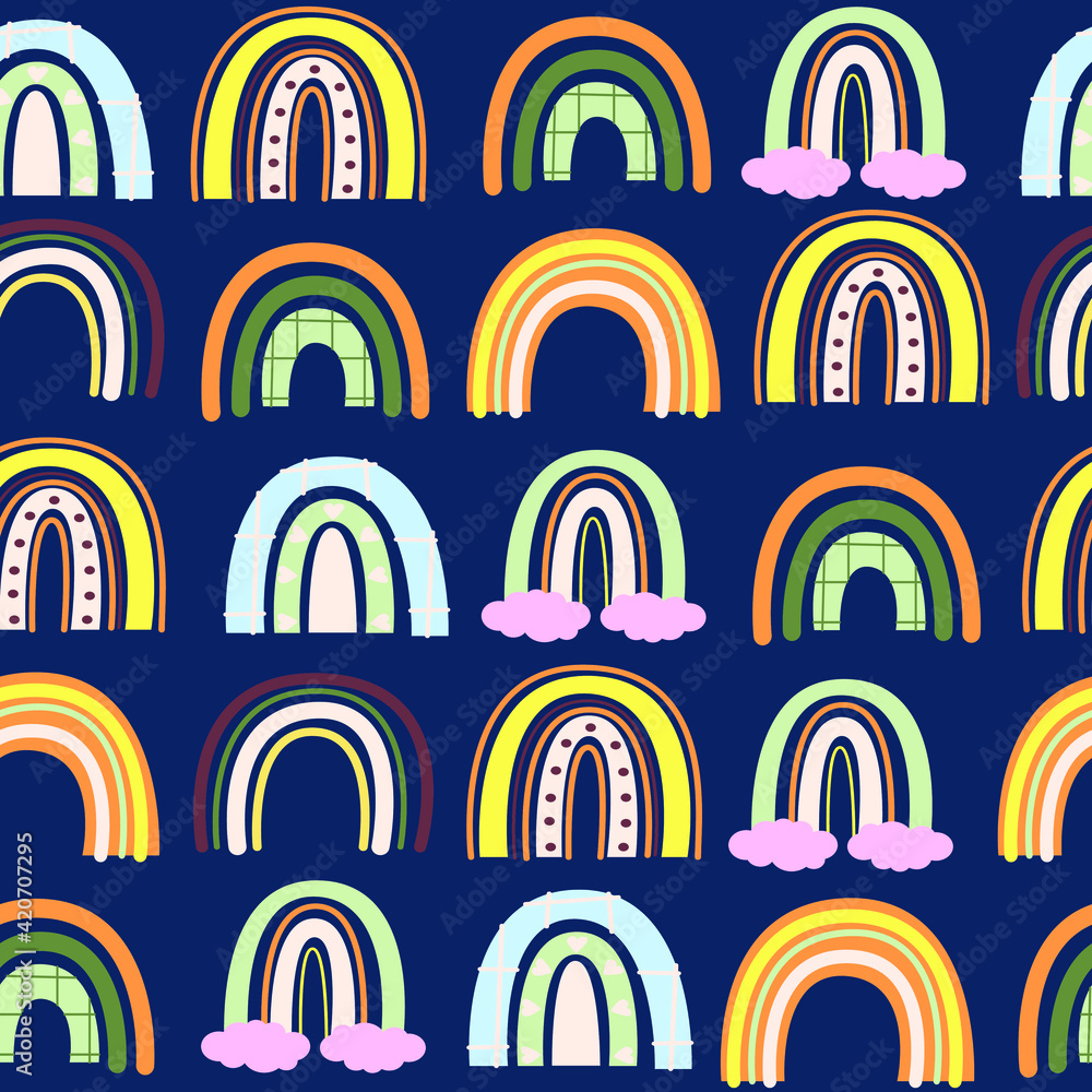 Cute blue pattern with rainbows. Textiles for children. Digital paper scrapbook. Cute blue pattern with rainbows. Textiles for children. Digital paper scrapbook.