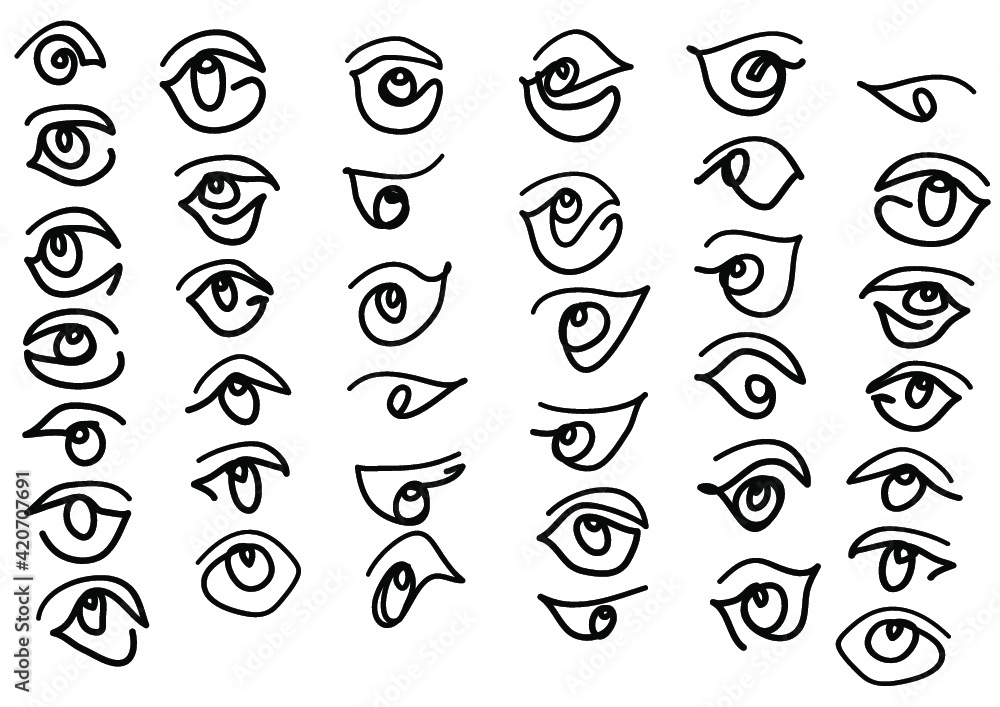 Black and white icons set of eyes. Pattern of abstract line art Eyes. Black and white icons set of eyes. Pattern of abstract line art Eyes.