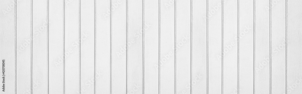Fototapeta premium Panorama of New white vintage wooden wall texture and background seamless or a white wooden fence