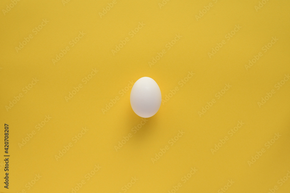 Fresh egg on yellow background.