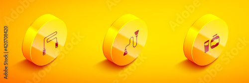 Set Isometric Jump rope, Chest expander and Sports nutrition icon. Vector
