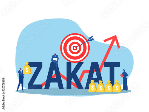 business holding money for pay zakat with growth donation zakat target concept muslim islam count counting money.illustrator vector
