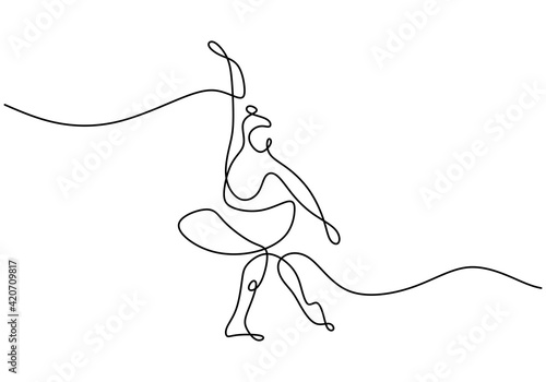 One single line drawing sexy woman ballerina. A pretty ballet dancer show dance motion isolated on white background. Professional ballerina concept minimalism style. Vector illustration