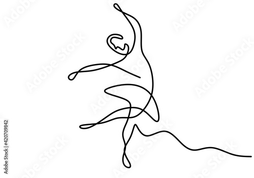 One single line drawing sexy woman ballerina. A pretty ballet dancer show dance motion isolated on white background. Professional ballerina concept minimalism style. Vector illustration