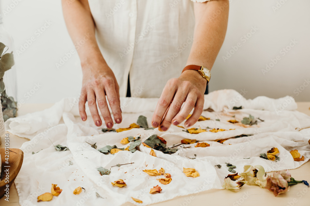 Woman Making a Natural Bundle Dye Woman Making a Natural Bundle Dye