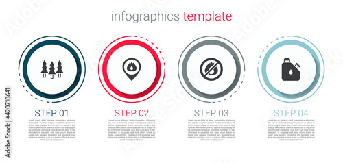 Set Forest, Location with fire flame, No and Canister fuel. Business infographic template. Vector
