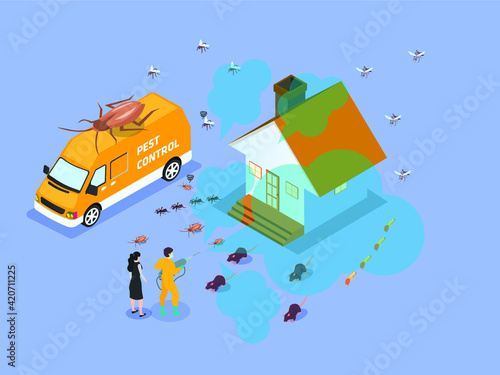 Pest control 3D isometric vector concept for banner, website, illustration, landing page, flyer, etc