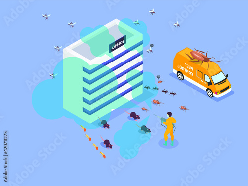 office pest control 3D isometric vector concept for banner, website, illustration, landing page, flyer, etc
