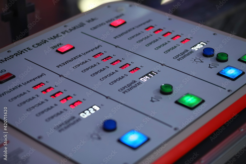 Physics laboratory control panel closeup Physics laboratory control panel closeup