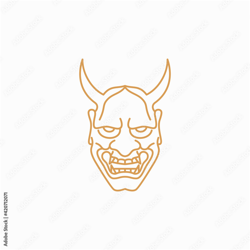 Line art Japanese Demon Oni Mask Logo Design Line art Japanese Demon Oni Mask Logo Design