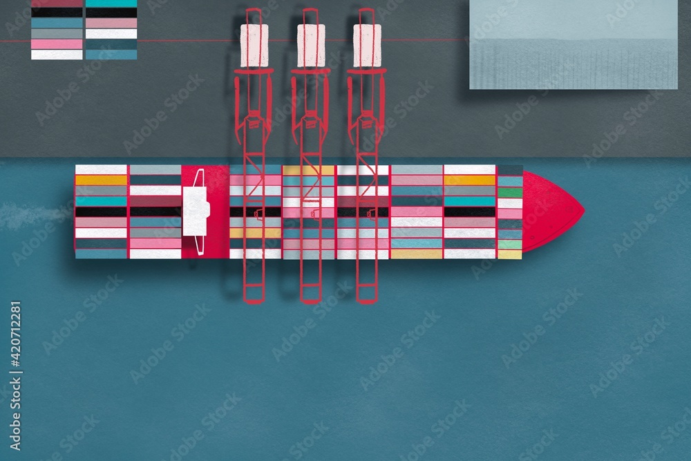 Overhead view of a container ship Stock Illustration | Adobe Stock