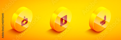 Set Isometric Perfume, Female toilet and Toilet bowl icon. Vector