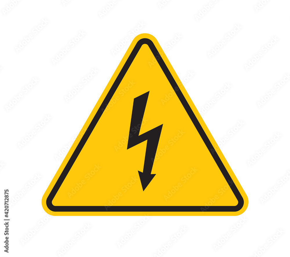 Vector yellow triangle sign - black silhouette symbol high voltage. Isolated on white background. Vector yellow triangle sign - black silhouette symbol high voltage. Isolated on white background.