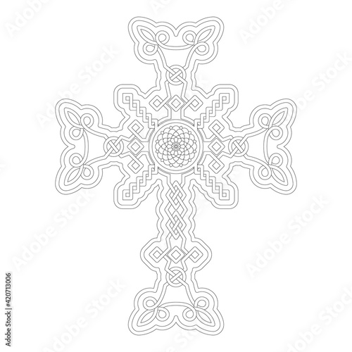 vector icon with ancient Armenian symbol Khachkar. Armenian cross stone for your project