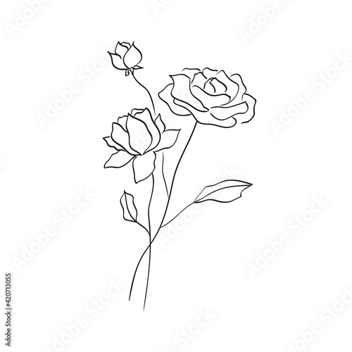 Flowers in line art style. Hand drawn simple botanical bouquet. Vector illustration.