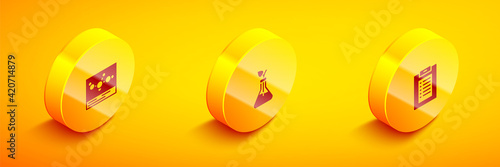 Set Isometric Chemical formula, Plant breeding and Clinical record icon. Vector