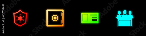 Set Police badge, Safe, Identification and Jurors icon. Vector