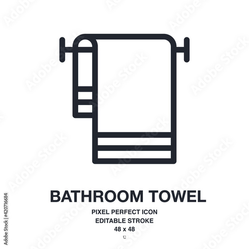 Bathroom towel or dishcloth editable stroke outline vector icon isolated on white background. Pixel perfect. 48 x 48.