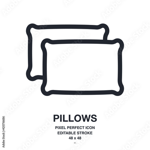 Sleeping pillows set editable stroke outline icon isolated on white background vector illustration. Pixel perfect. 48 x 48.