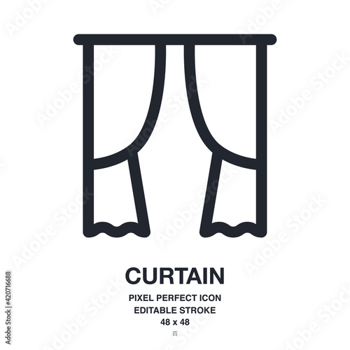 Curtain or drapery editable stroke outline icon isolated on white background vector illustration. Pixel perfect. 48 x 48.