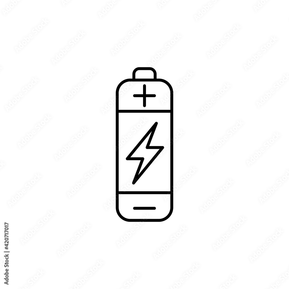 Battery line icon in black. Charge concept. Simple accumulator illustration or symbol on isolated white background. Flat style for app, graphic design, infographic, web site, ui, ux. Vector EPS 10 Battery line icon in black. Charge concept. Simple accumulator illustration or symbol on isolated white background. Flat style for app, graphic design, infographic, web site, ui, ux. Vector EPS 10