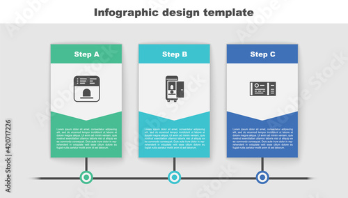 Set Ticket office to buy tickets, Toilet in the train car and Train. Business infographic template. Vector