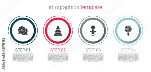 Set Baby, Pyramid toy, dummy pacifier and Lollipop. Business infographic template. Vector