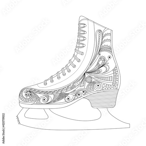 figure skating skate, vector illustration for coloring pages. black and white on a white background