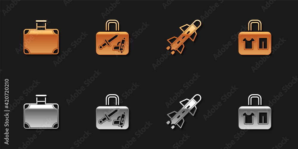 Set Suitcase, , Rocket and icon. Vector Set Suitcase, , Rocket and icon. Vector